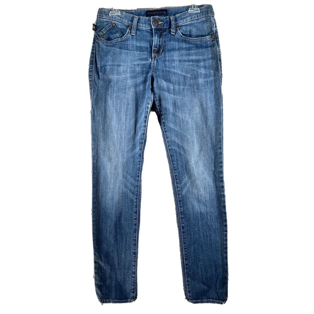 Rock &‎ Republic Skinny Jeans Womens 8 Blue Medium Wash Skull Hardware Low Rise